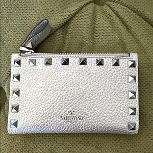 Valentino Garavani Silver Pyramid Stud Zip wallet